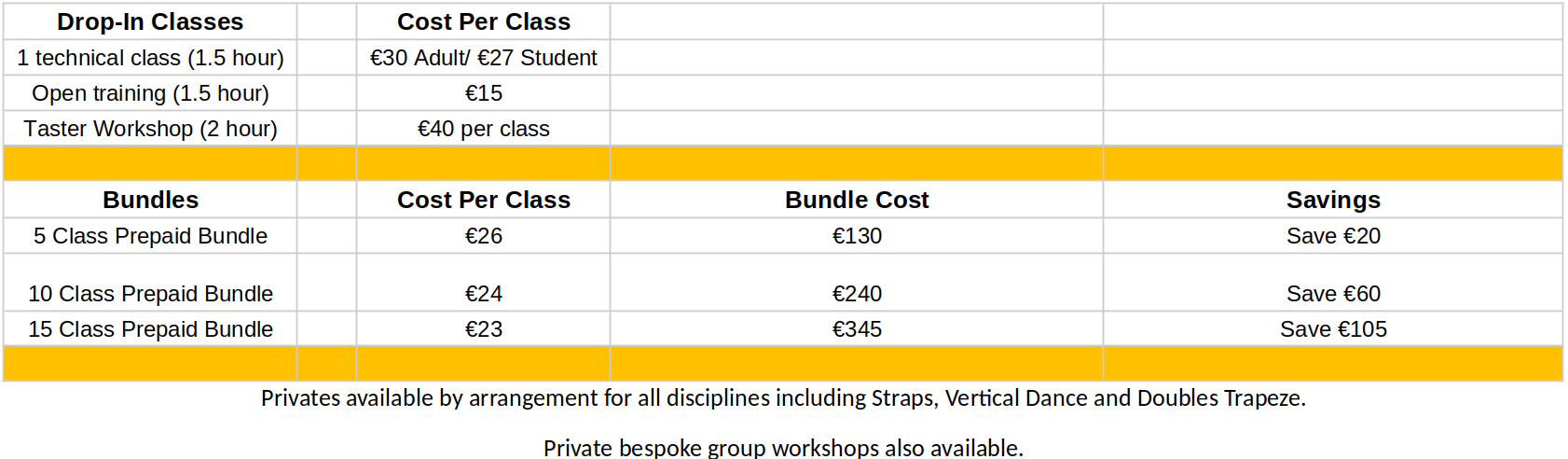 Price list 11th May 2023